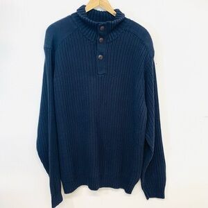 Timberland Heavy Chunky Sweater Men XL  Blue 100% Cotton Rib Thick Knit 3 Button